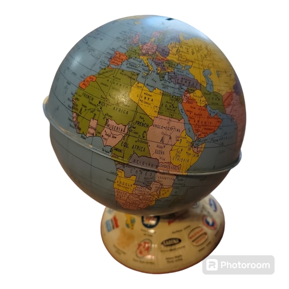 Ohio Art Other - Vintage 7.5" Ohio Art Tin Litho World Globe Bank Airline Logos